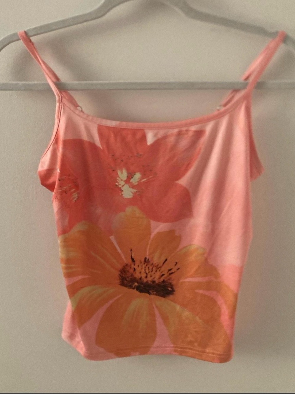 Urban Outfitters Coral Pink Floral Spaghetti Strap Tank